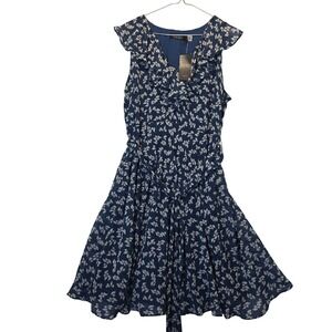 Ralph Lauren Ruffle V Georgette Floral Lined Chiffon Fit Flare Dress Lined 14P